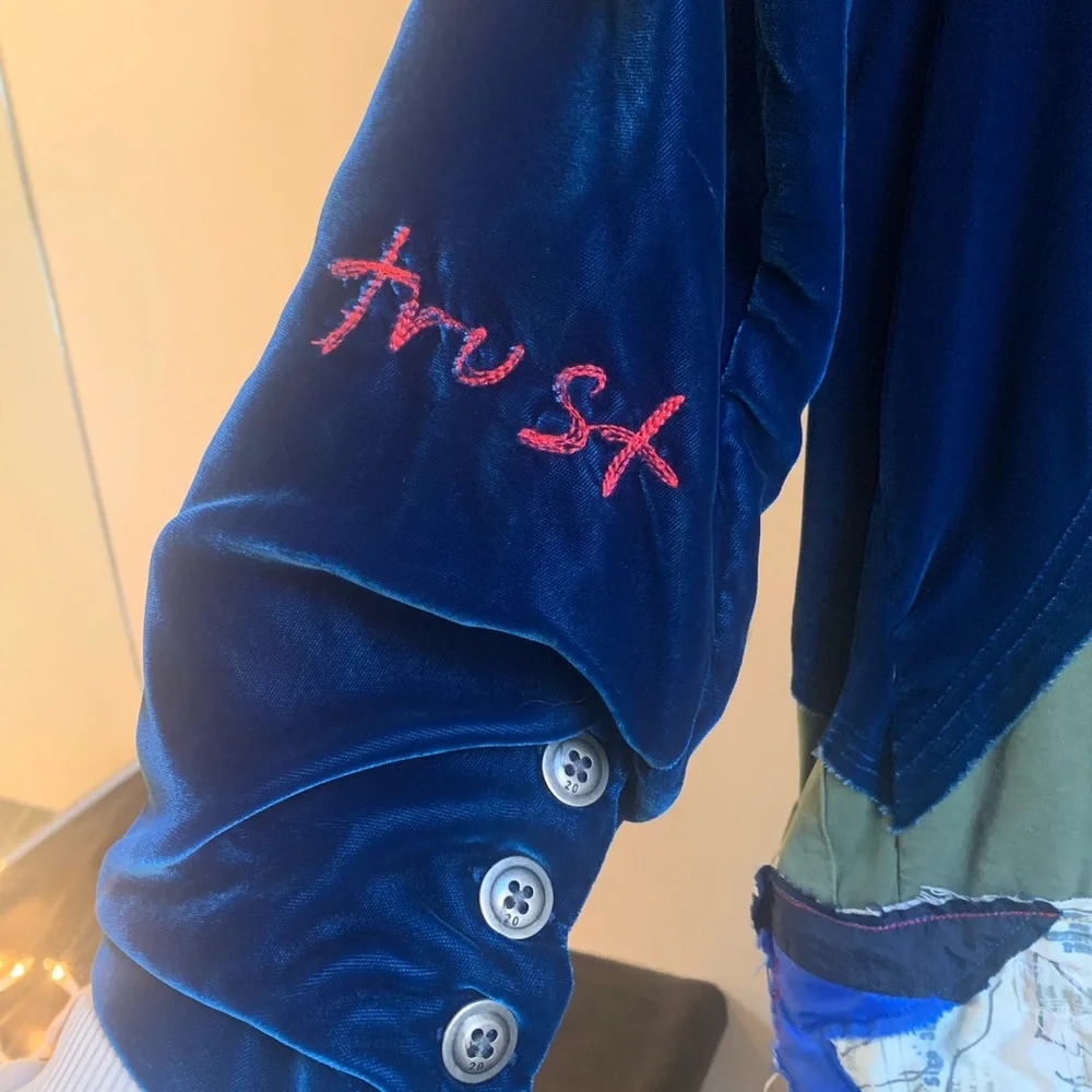 GREG LAUREN Blue Velvet Military Parka jacket coat - Picture 9 of 13